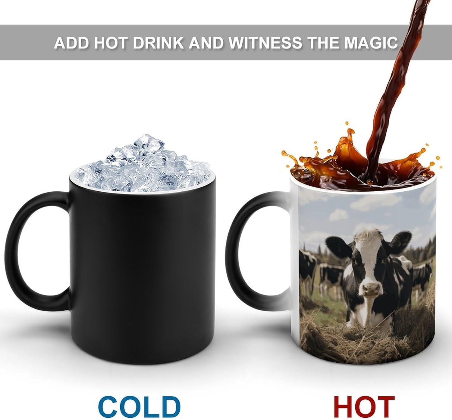 Color Changing Cups,Cute Cows Printed 11 Oz Ceramic Cups for Birthday Men Women