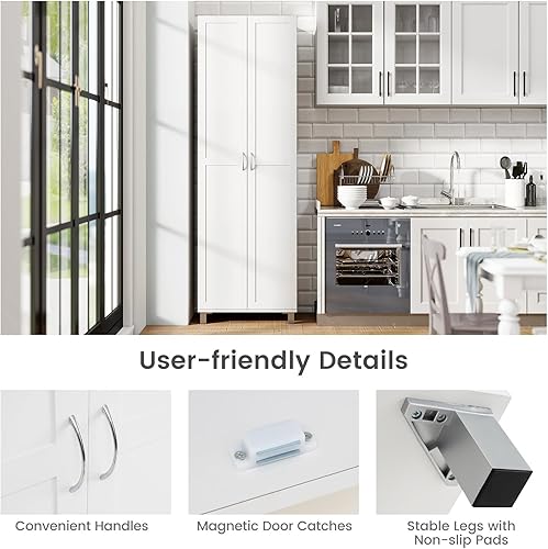Miniatura 7 de LOKO Armario de despensa de cocina de 73.5 pulgadas de alto, organizador de almacenamiento multifuncional con estante ajustable, pies elevados y kit