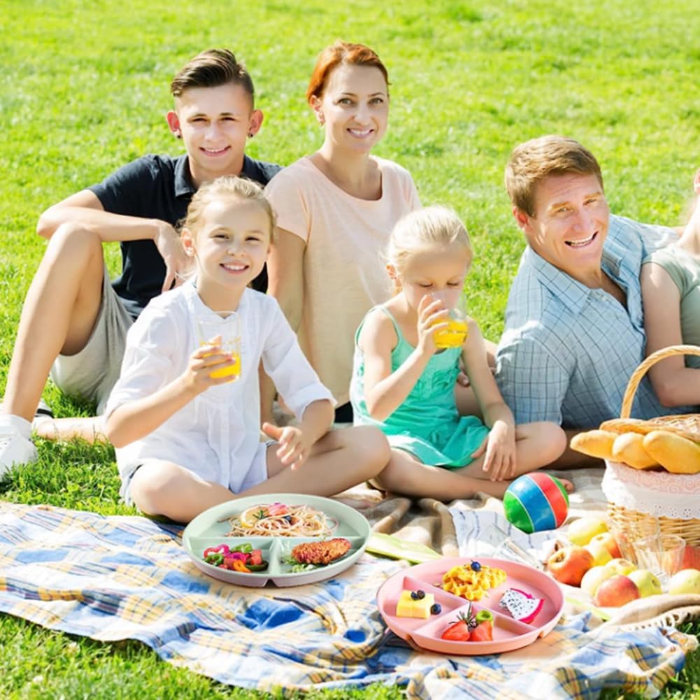 9" Unbreakable Divided Plates Set of 5, Wheat Straw Plate Reusable Dinnerware Portion Control Plates, Round Bariatric Plastic Plate for Kids Adults, BPA-free, Dishwasher Safe - Image 4