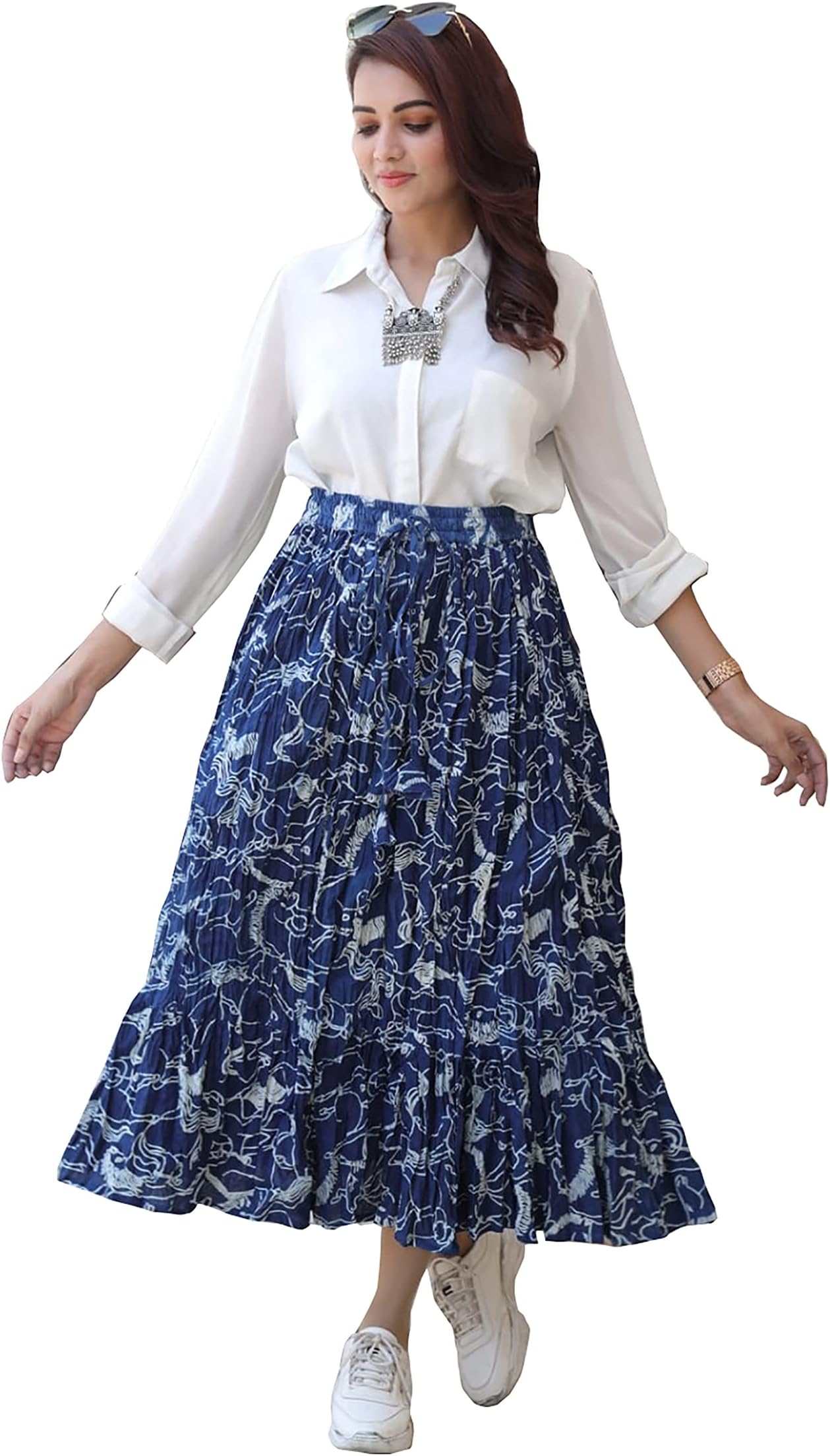 Niyabagafashions Printed Cotton Women Wear Long Skirt - NYFS 0216 - (Blue)