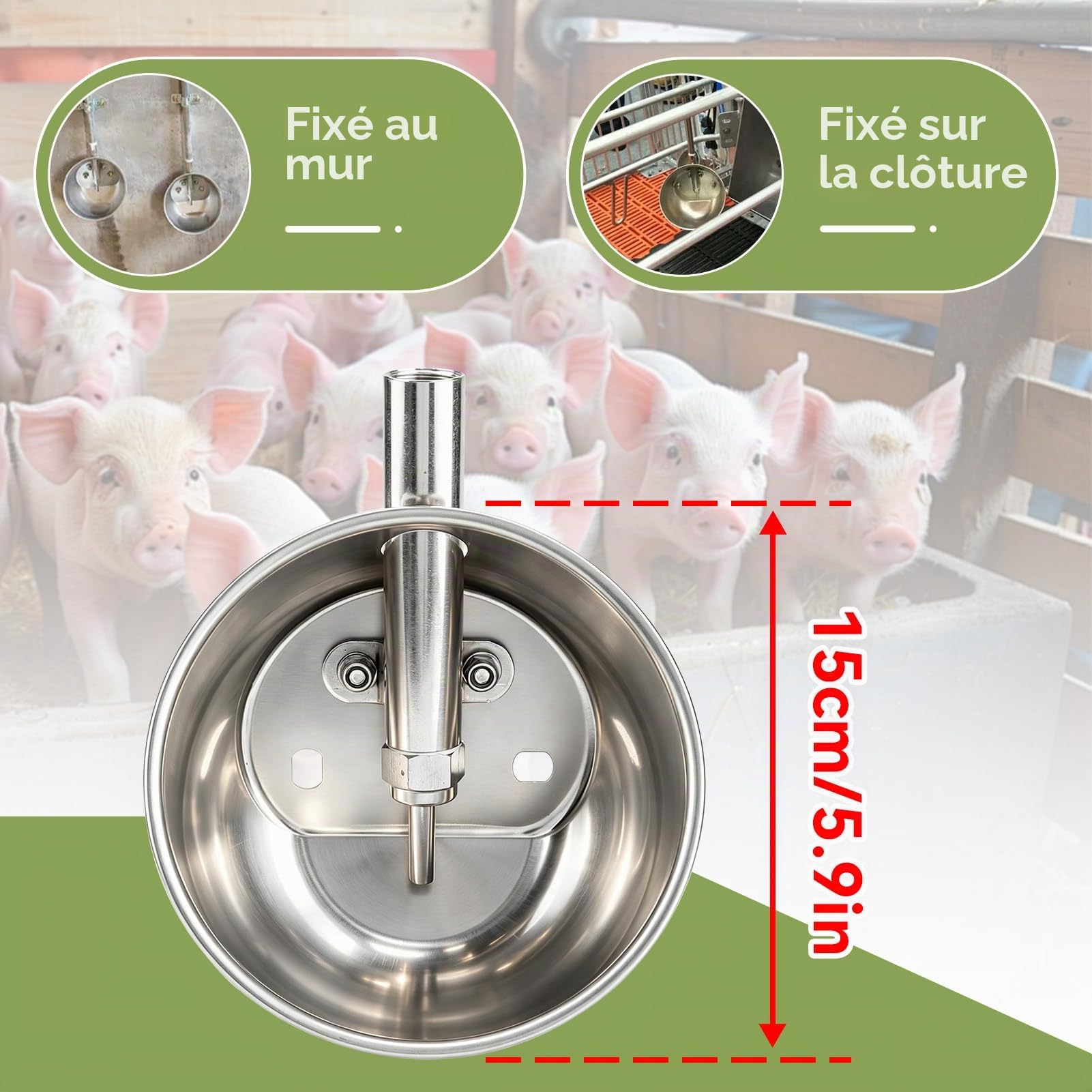 Abreuvoir Automatique en Acier Inoxydable, 15cm Distributeur d'eau pour Porcs Bol Automatique avec Valve De Contrôle, pour Porcelets, Chèvres, Moutons Et Autres Animaux De La Ferme
