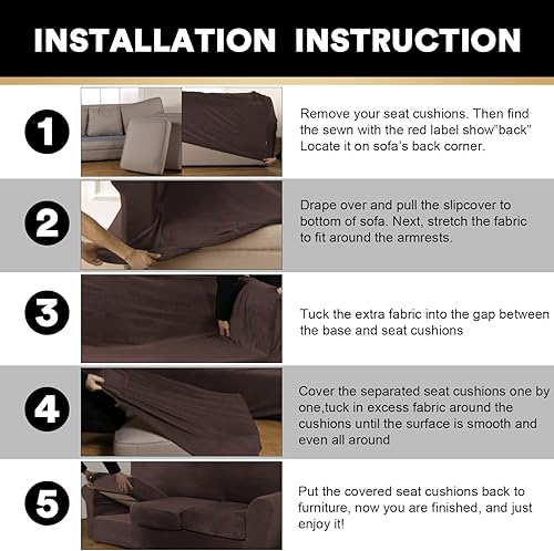 Miniatura 7 de PrinceDeco Funda de terciopelo para sofá de 2 plazas, fundas de sofá de 3 piezas para perros, fundas lavables para sofá biplaza de hasta 72