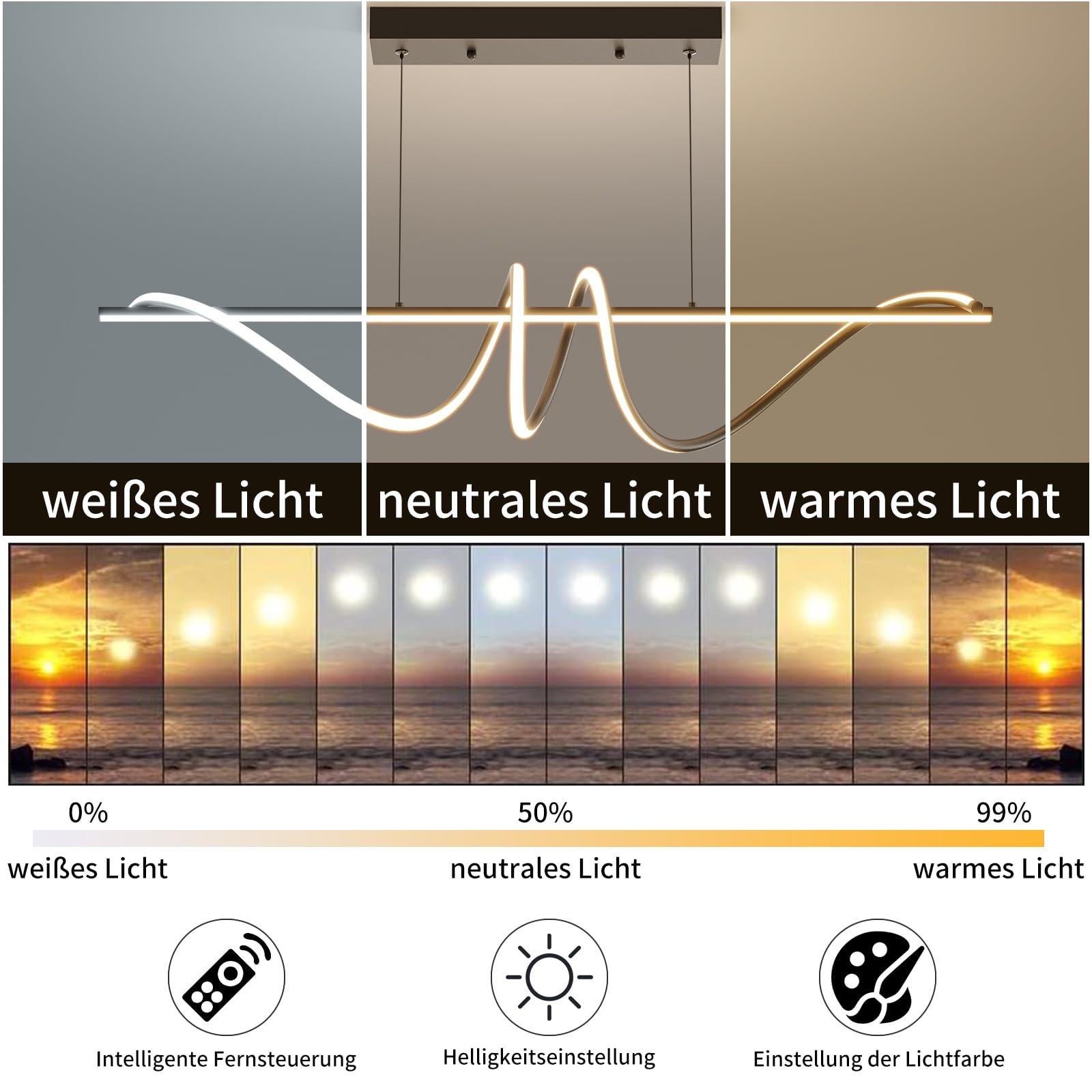 Mikeru Moderna Lampada a Sospensione a LED, 120cm Nero Dimmerabile con Telecomando E Funzione Memoria e 3 Luci a Colori (3000k/4500k/6000k) Lampadario 5000LM per Cucina e Interni