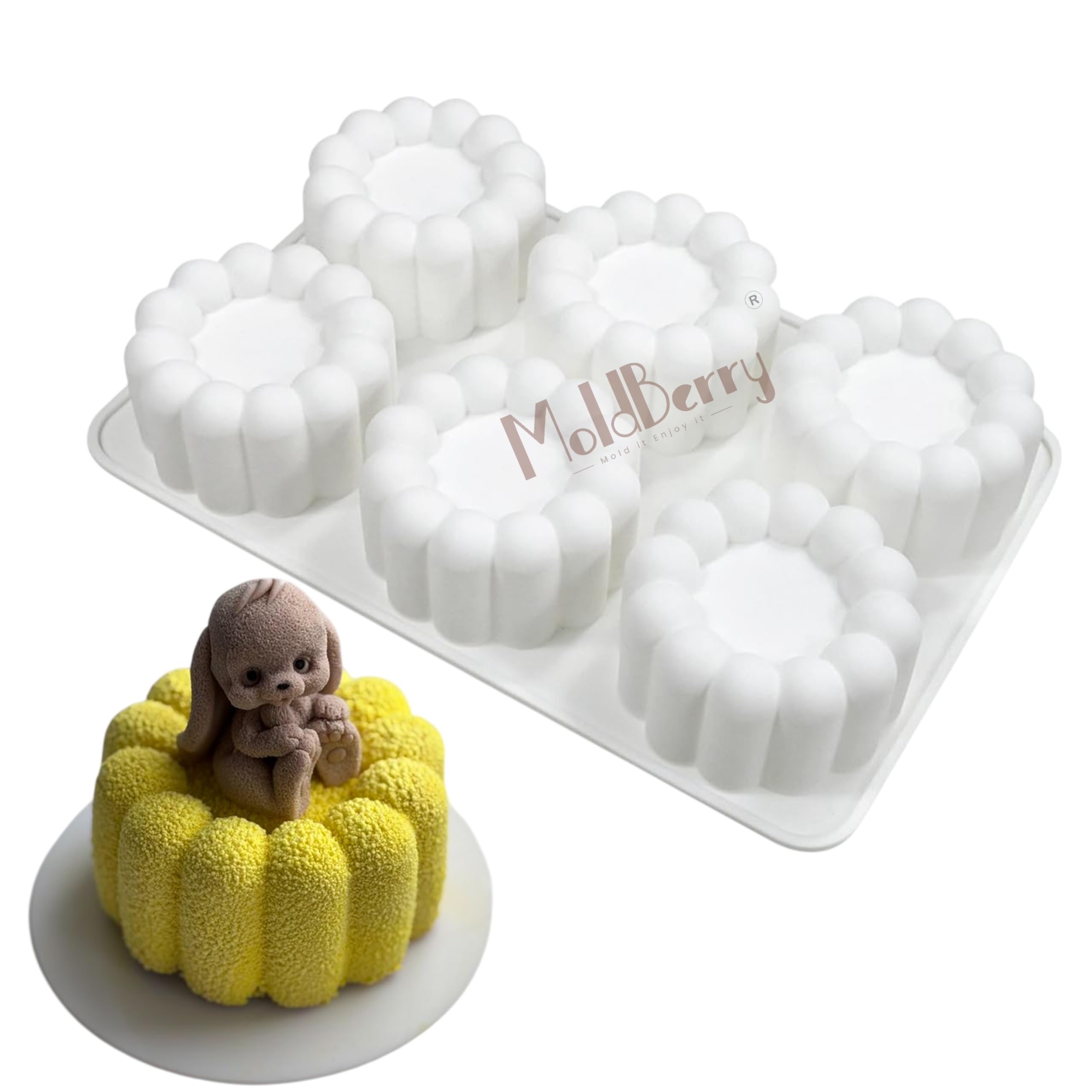 MoldBerry 6 Cavity Round Silicone Mousse Cake Mold | Mini Dessert Ring Mold for Chocolate, Ice Cream, Pudding, Cheesecake & Pastry | Flexible Baking Mold | Pack 1 | Multicolor-image-28