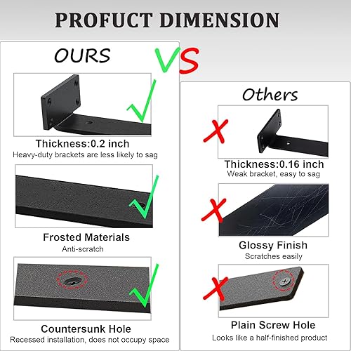 Miniatura 4 de AYAYGD Paquete de 4 soportes de estante en L negros de 8 pulgadas, soportes de metal resistente de 15 pulgadas de grosor, soporte de estante