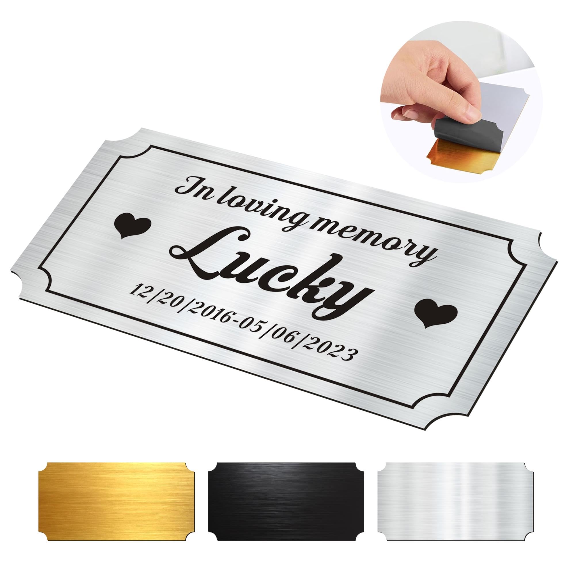 Personalized Memorial Name Plate With Custom Engraved Plaque for Doors, Urns, Memorial Gifts - Silver Tags With Adhesive Backing (2x4 in)
