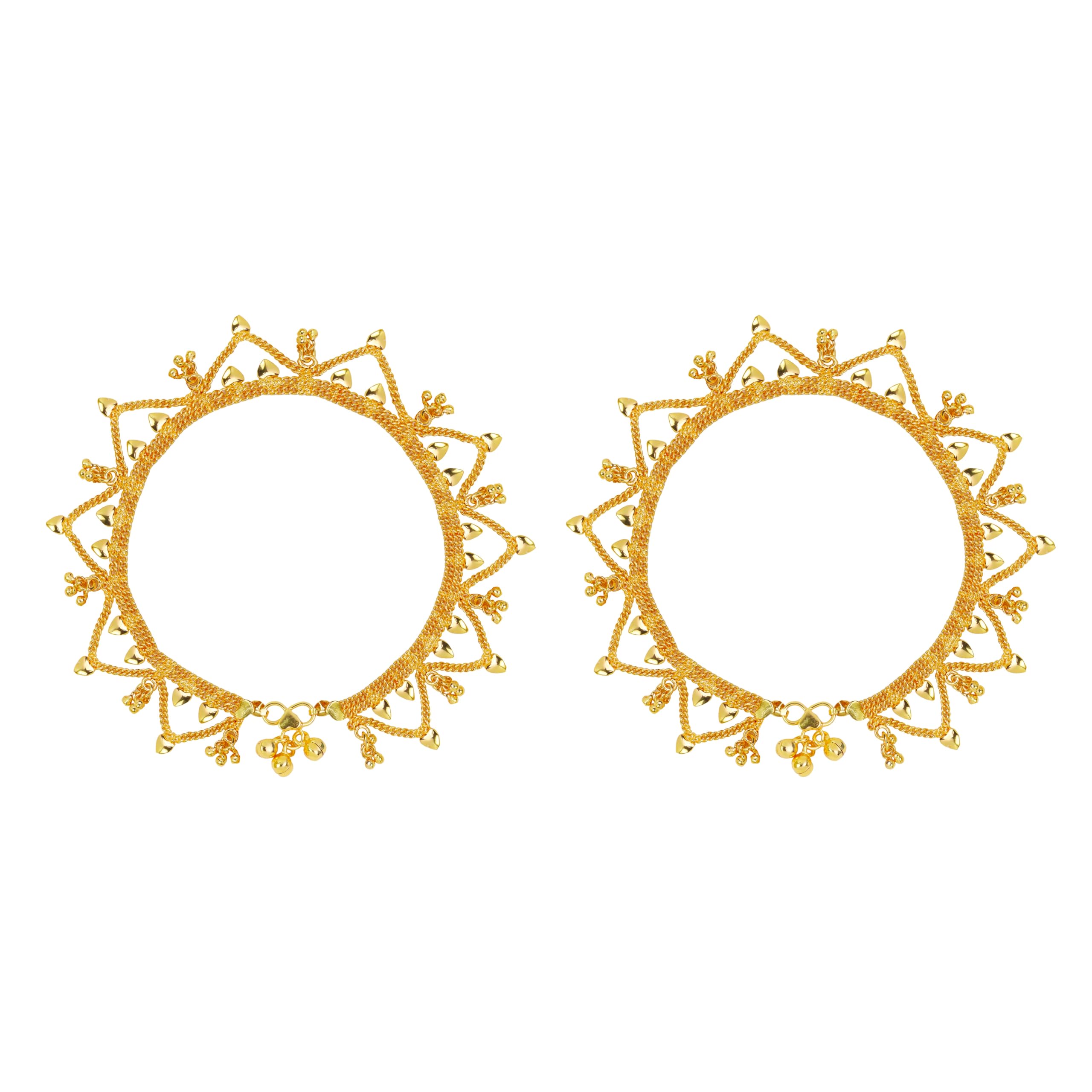 One Gram Gold Plated & Brass Stylish Anklets Kolusu Payal Ghungroo for Women & Girls (10.5 Inch)(ANK-7017)-image-10