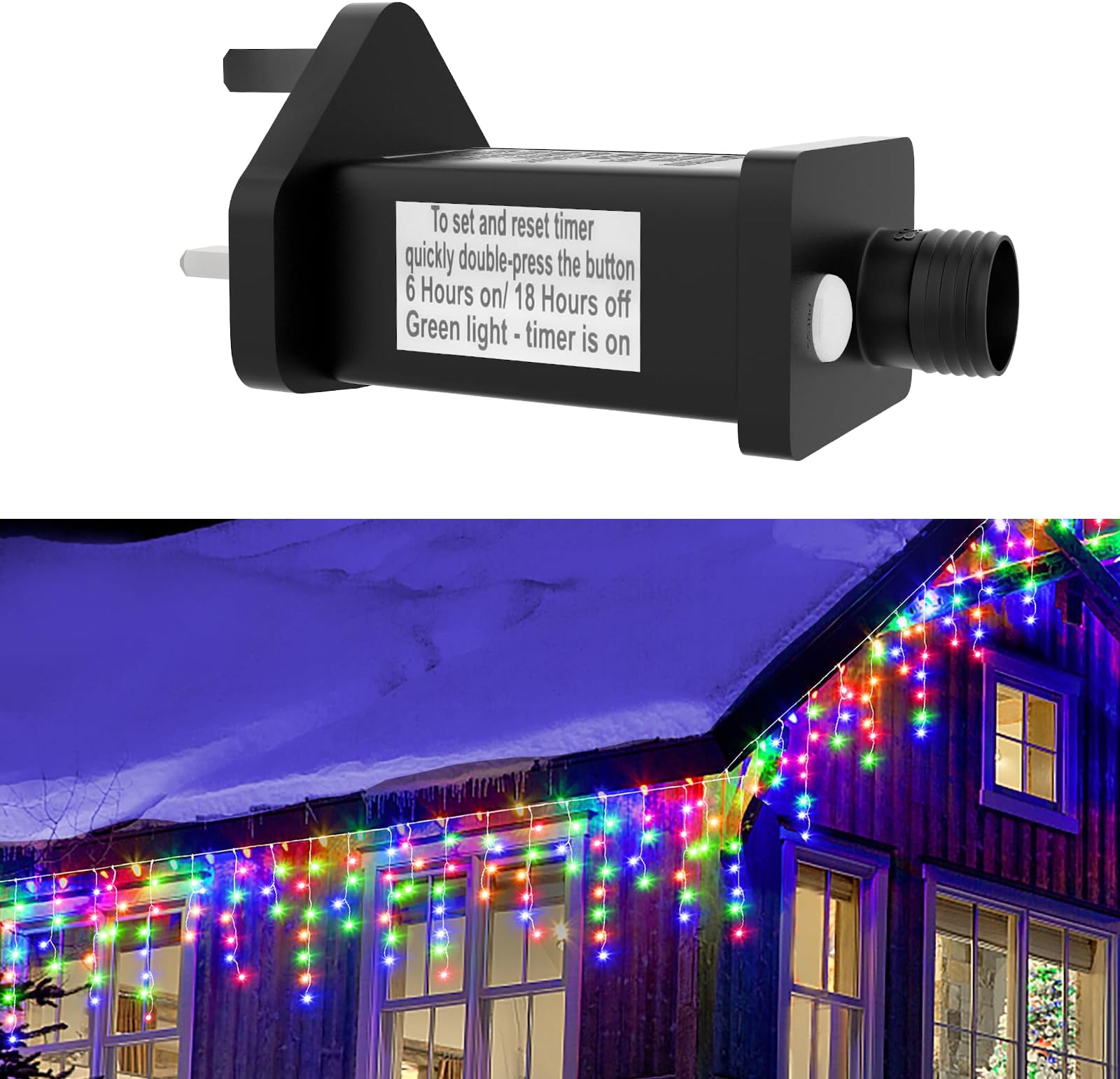 Multicolor Icicle Christmas Lights, 7.5M+10M 240 LED Mains Powered Outdoor Icicle Lights with Memory Function, 6h Timer, Waterproof Christmas Lights Outdoor for Roof, Balcony (Clear Cable)