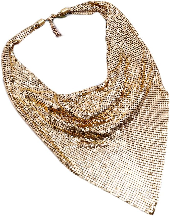COLORFUL BLING Fashion Sequins Tassel Choker Necklace Chunky Fringe Pyramid Bib Stetement Necklace Thick Collar for Women Costume Jewelry