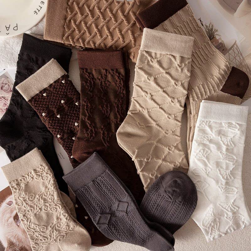 ALTALIVA 5/6/10 Pairs Brown Crew Socks Pack for Women & Girls - Casual Cotton Ankle Socks Multipack2