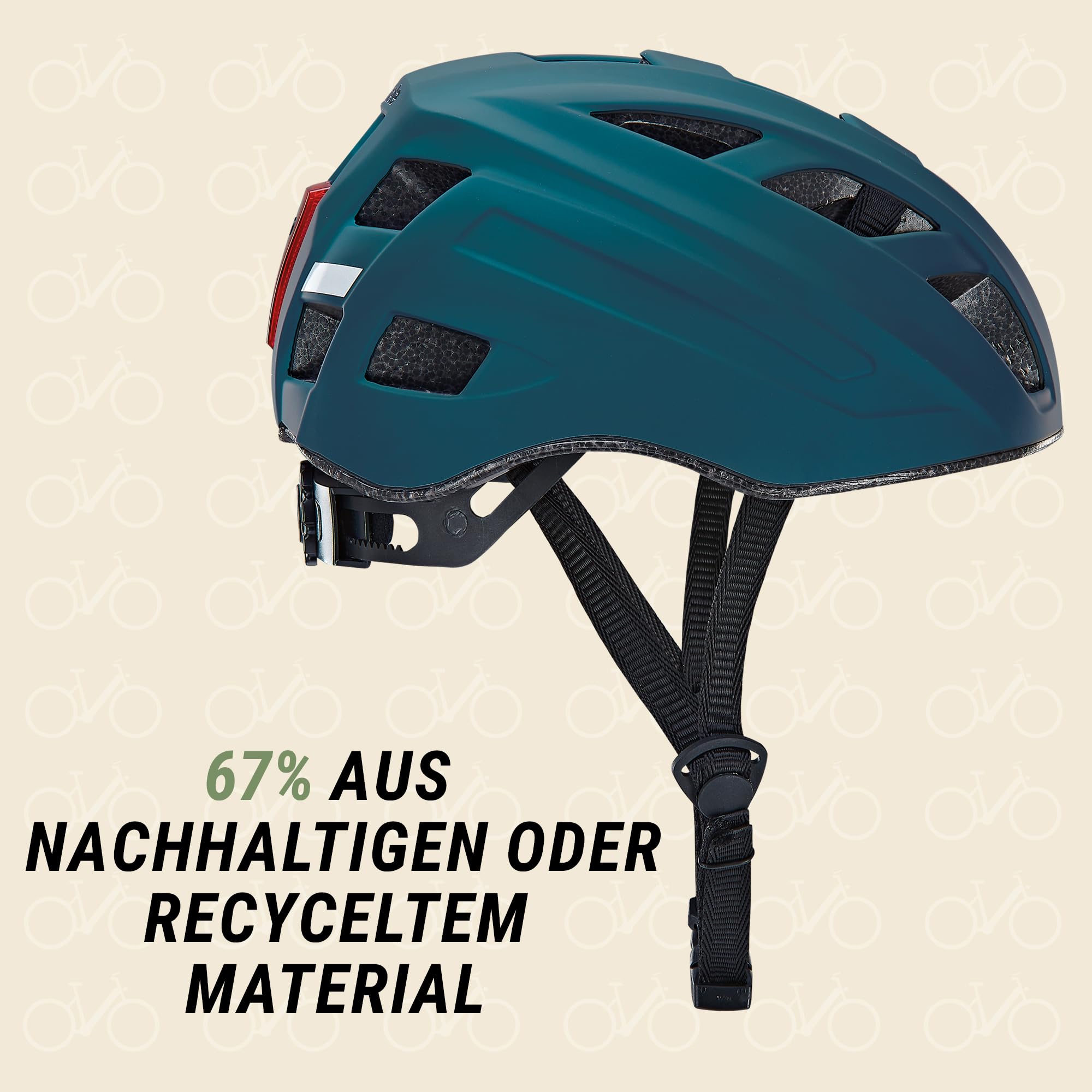 Prophete EKO Glue On fietshelm unisex volwassenen met geïntegreerde led, maat 52-59 cm, kleur: donkergrijs, 52-59 cm