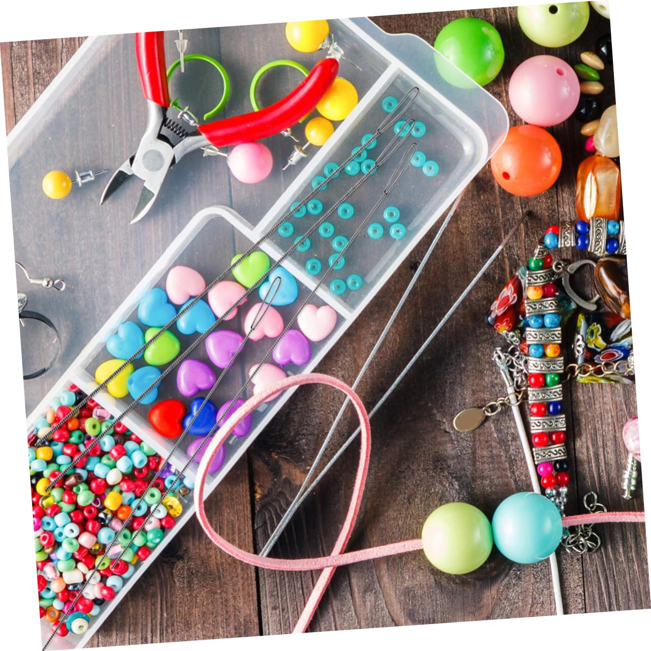 HOMSFOU -in-one Craft Tool 6 Pcs Beading Needles Large Hole for Embroidery Sewing Knitting Jewelry Making Projects