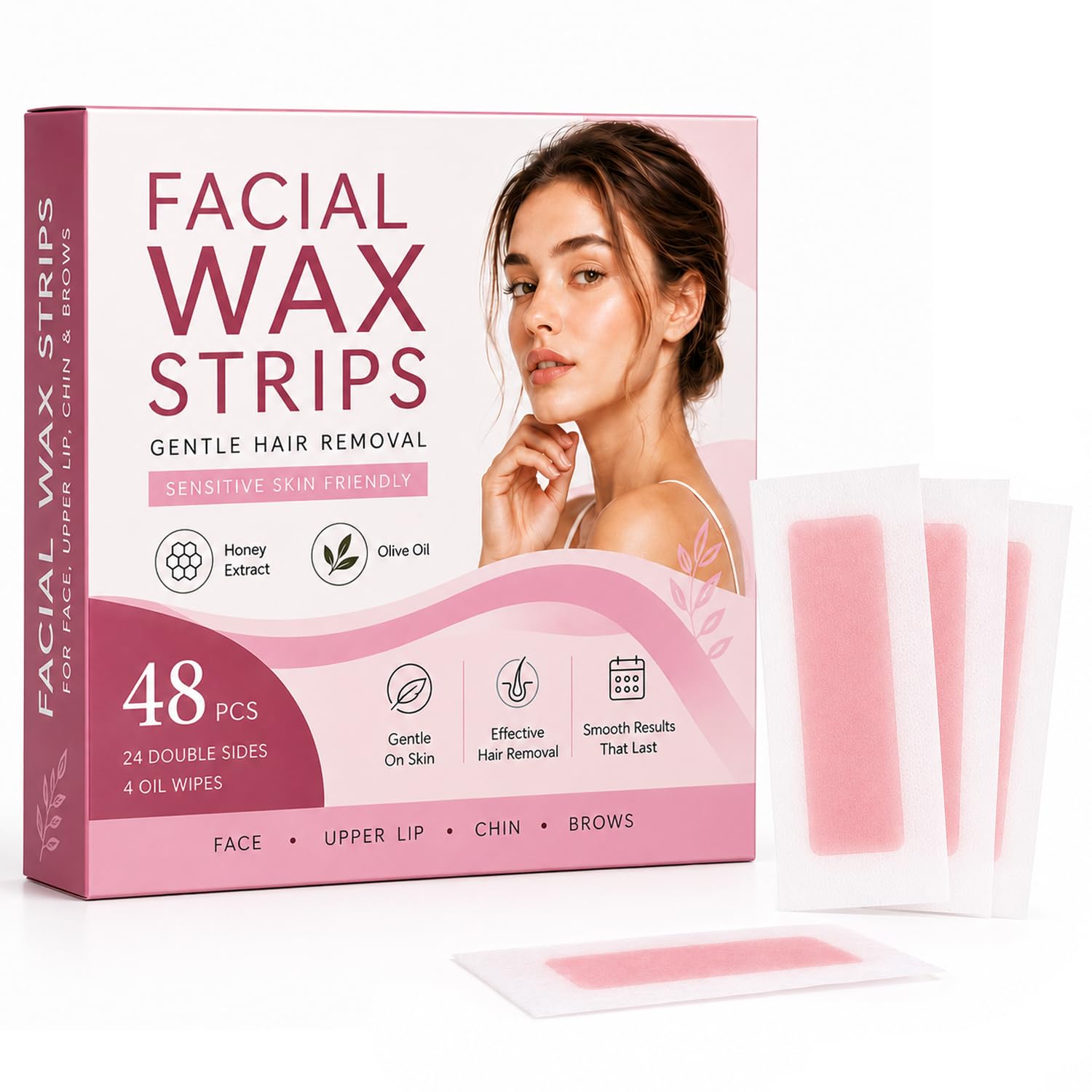 Facial Wax Strips for Women, Gentle Face Hair Removal Wax Kit 1 Count (Pack of 48)