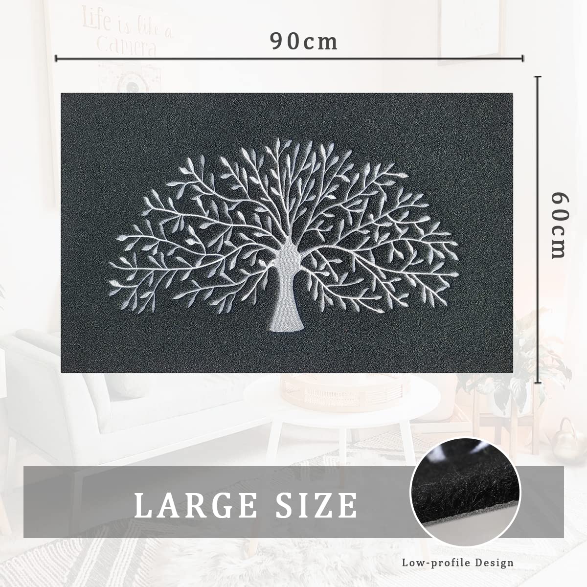 AOAOPQ Tappetino di benvenuto per esterni e interni, resistente, impermeabile, antiscivolo, per ingresso, corridoio, cucina, facile da pulire, tappetino in gomma 60 x 90 cm, albero nero
