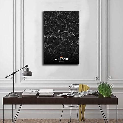 Miniatura 3 de CFIOZYOS Black And White Map Muhldorf DE Poster Retro Style Black City Outline Map Office Canvas Print Wall Art Decoration Painting Unframe
