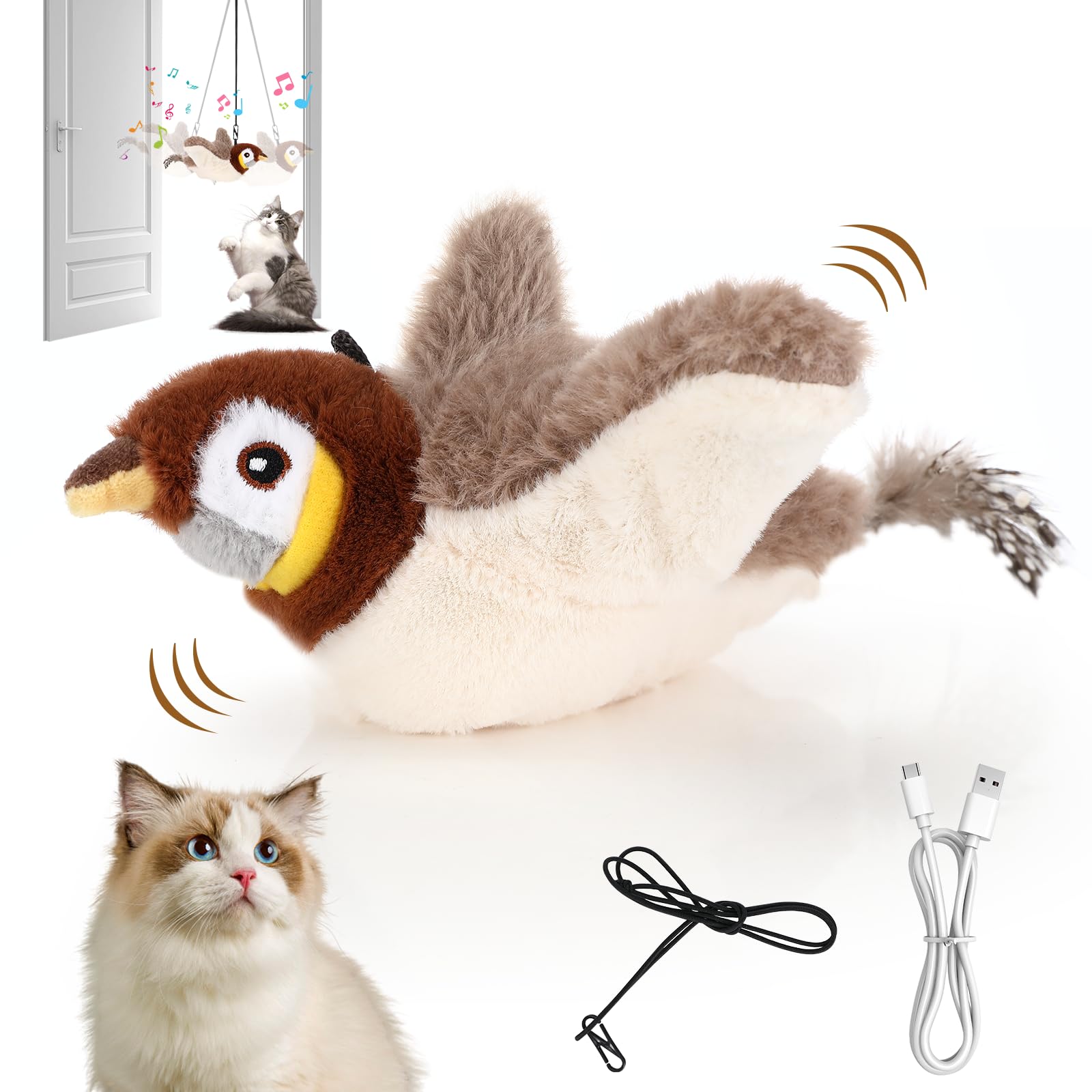 Collazoey Katzenspielzeug Vogel Fliegt Elektrisch, Flapping Bird Cat Toy, Elektrisches Vogelspielzeug für Katzen, Intelligenz Aufladbares Katzen Spielzeug für Katzen zum Spielen Treten