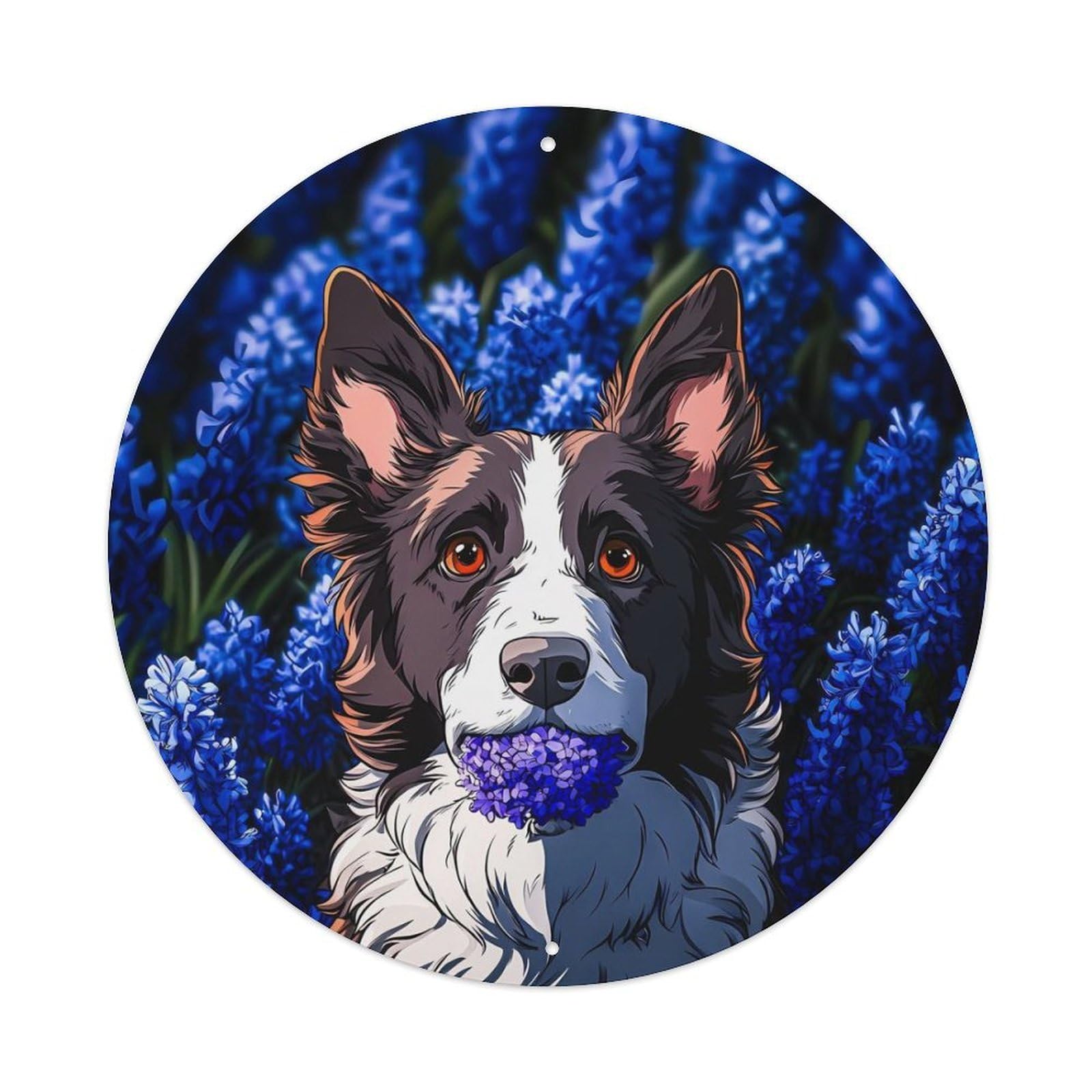 Animal Border Collie Blue Hyacinth Floral Pet Dog Portrait Vintage Metal Tin Sign Plaque Wall Decor for Cafe, Club Bar, Office, Garden Metal Poster 8x8Inch