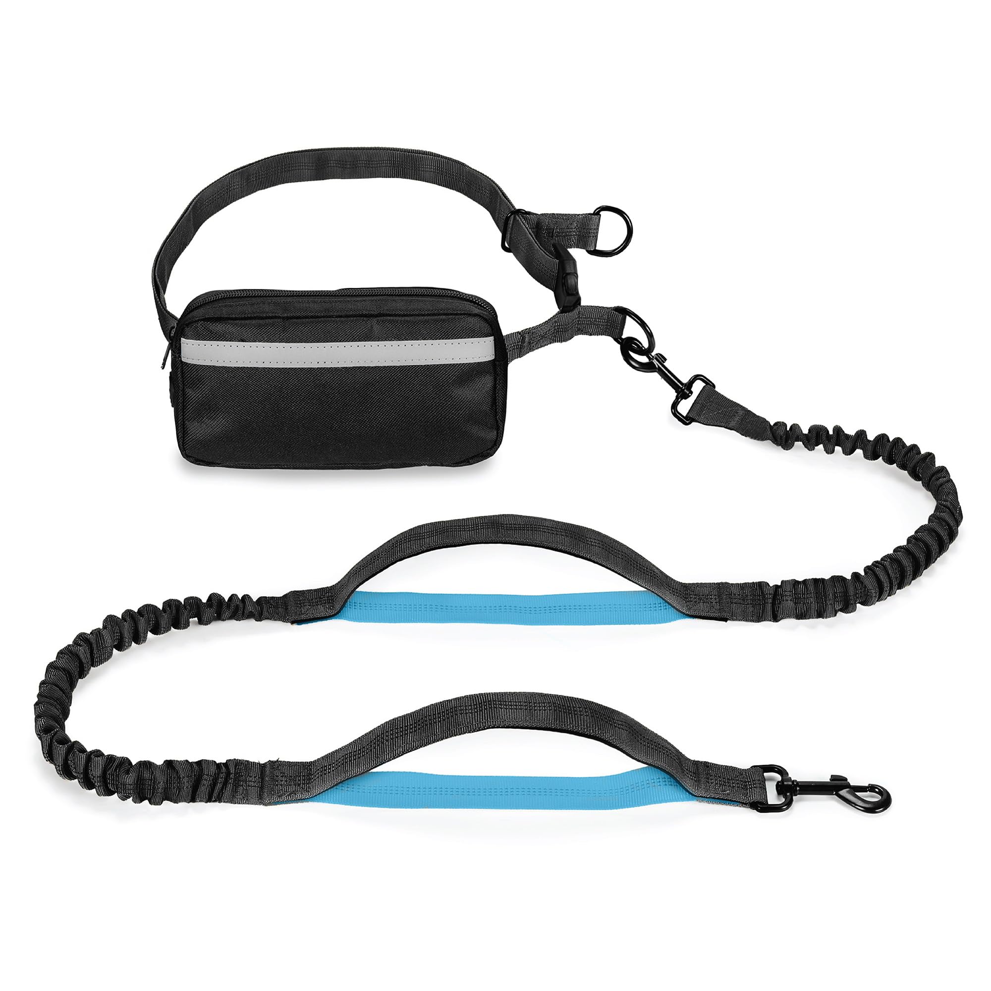 Squirrel Products Hundeleine Mit Hüftgurt – Freihändig, Bungee, Reißverschlusstasche, Grün/schwarz