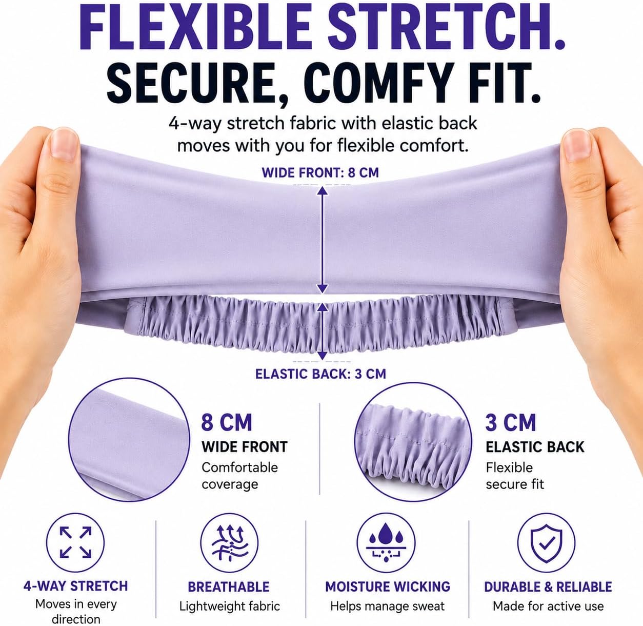 6 Pack Sweat Headbands for Women, Wide Non Slip Workout & Running Headbands