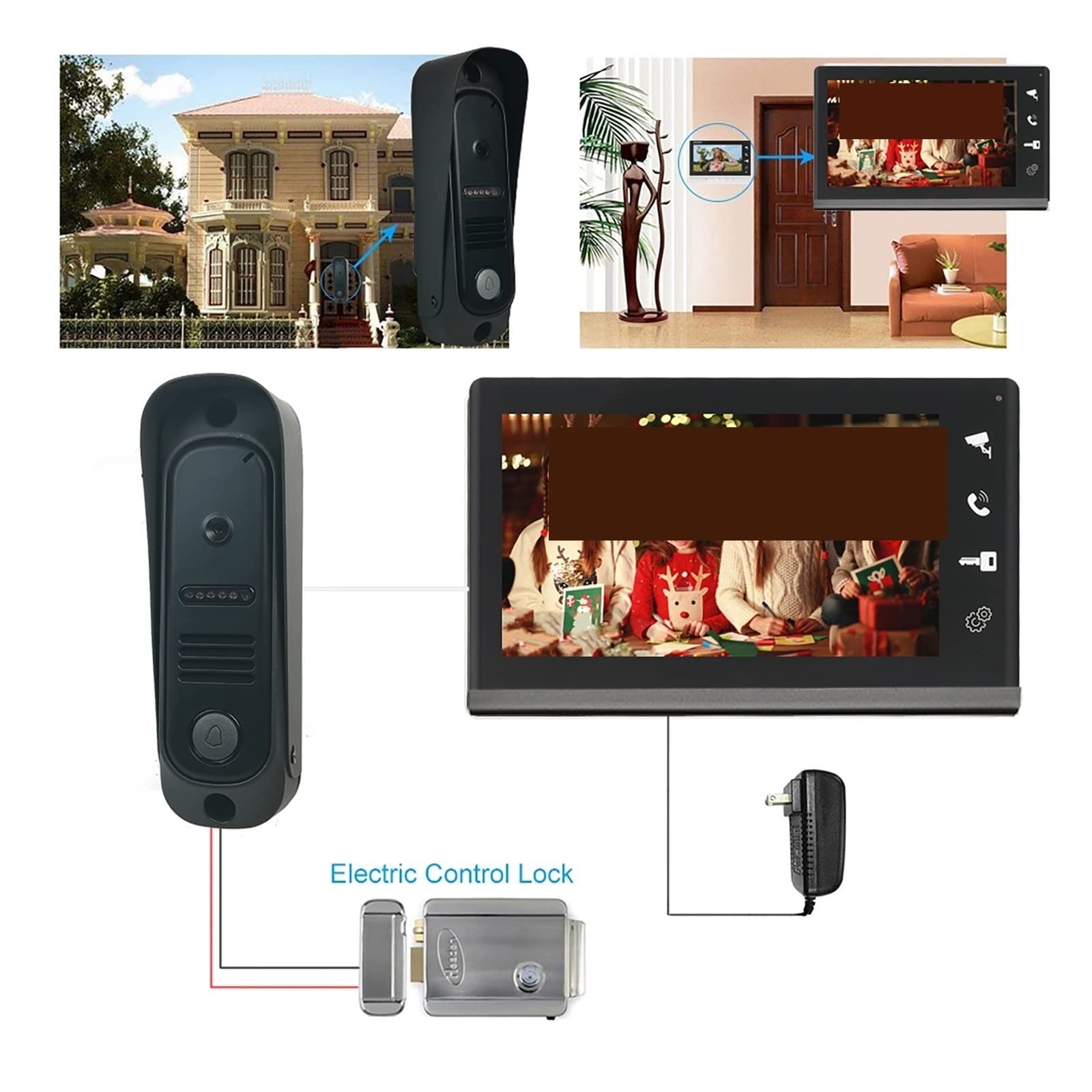 Wideodomofon, Przewodowy dzwonek wideo Domofon RFID Odblokuj dzwonek do aparatu z 7-calowym ekranem Night Vision Dzwonek domowy do V