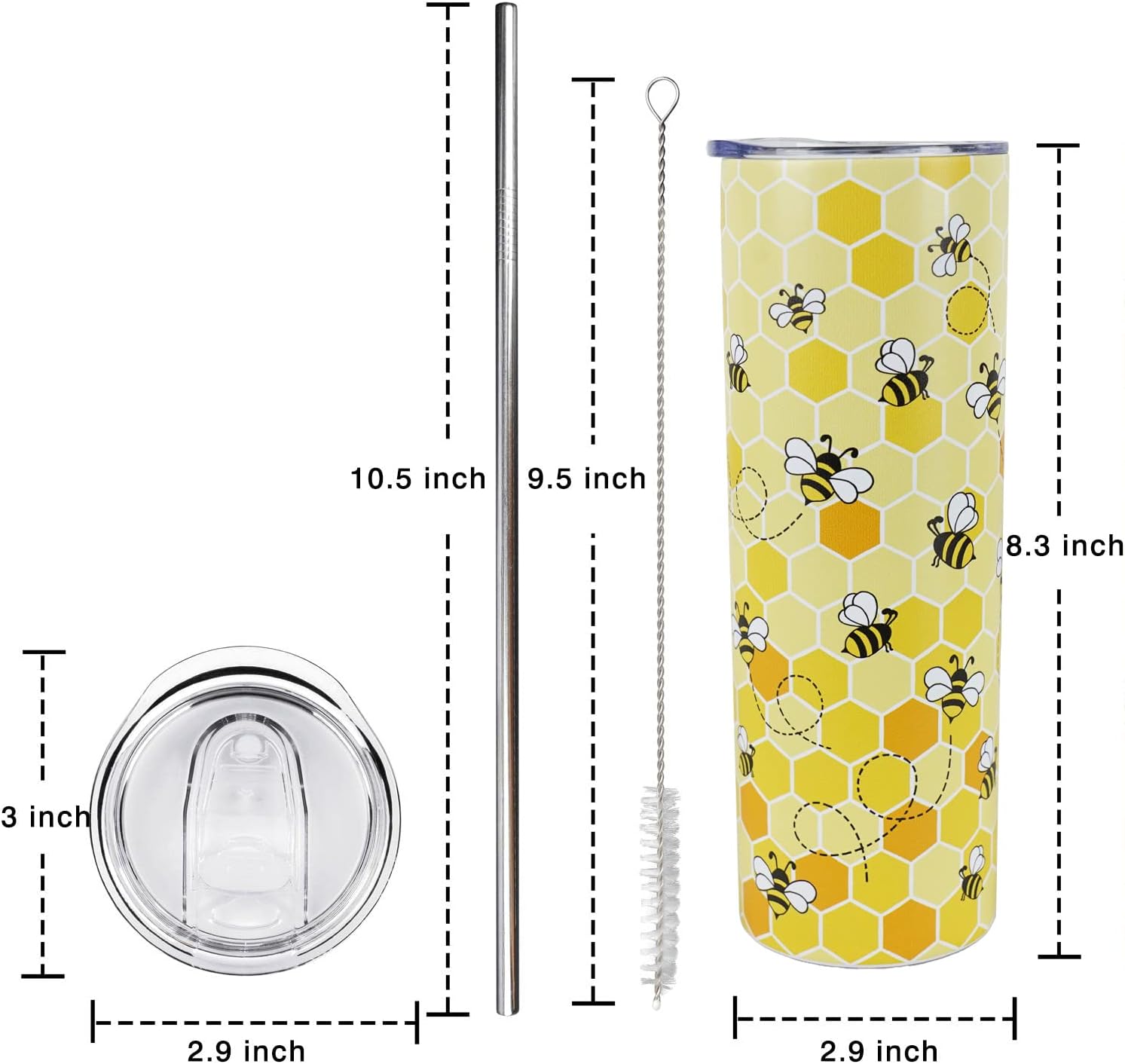 Yellow Bee Coffee Mug - Insulated 20 Oz Tumbler with Lid and Straw for Bee Lovers - Image 7