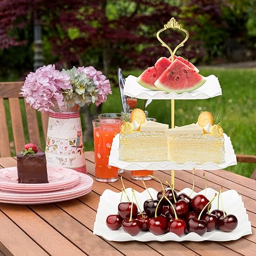 Miniatura 7 de Coitak Soporte para cupcakes de 3 niveles, soporte de plástico escalonado, bandeja cuadrada para postres para fiestas de té, baby shower y boda