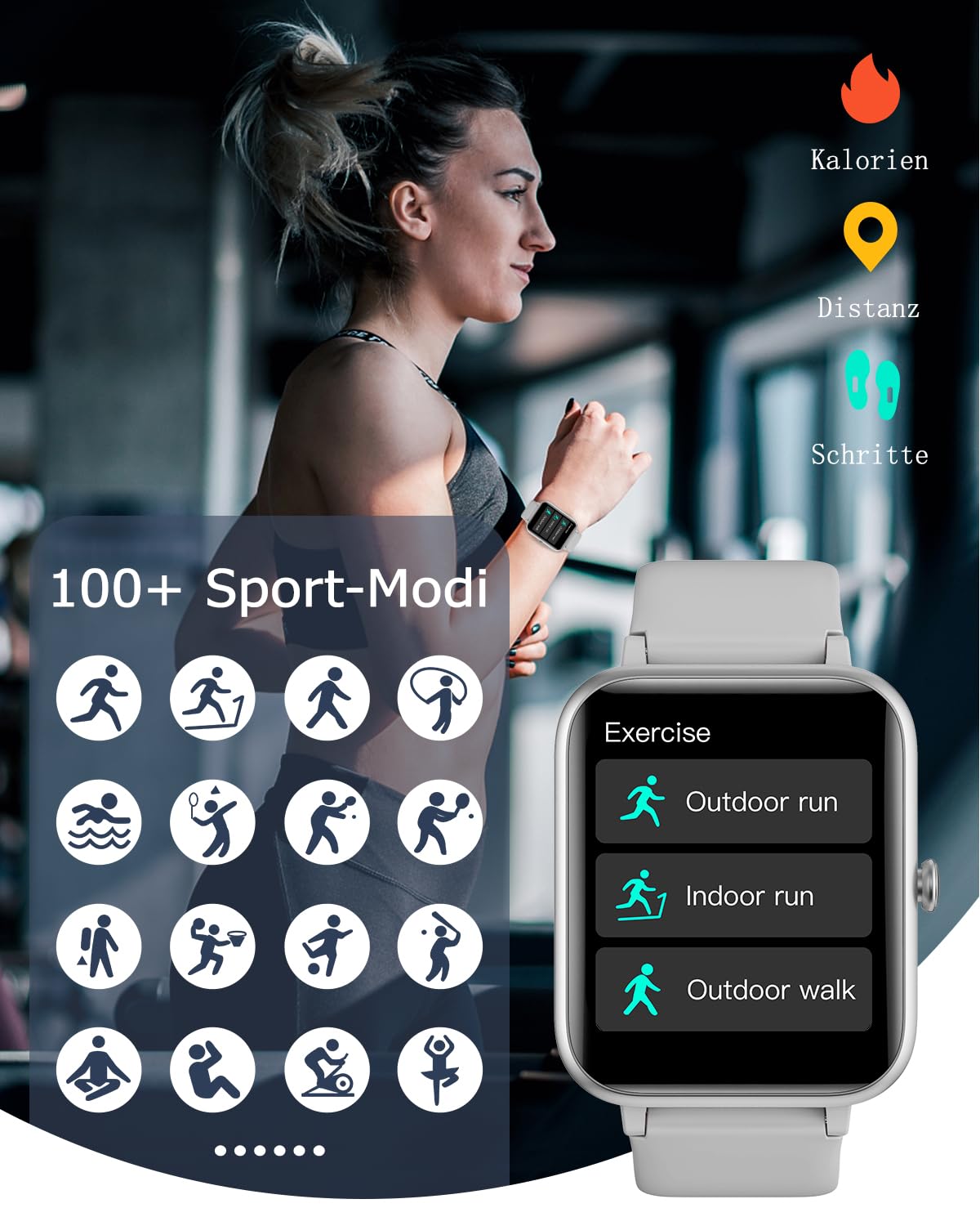 GRV Smartwatch für Damen Herren mit Telefonfunktion,Fitnessuhr mit Herzfrequenzmessung,SpO2,Schrittzähler,Schlafmonitor,Multi Trainingsmodi für iOS Android Handy