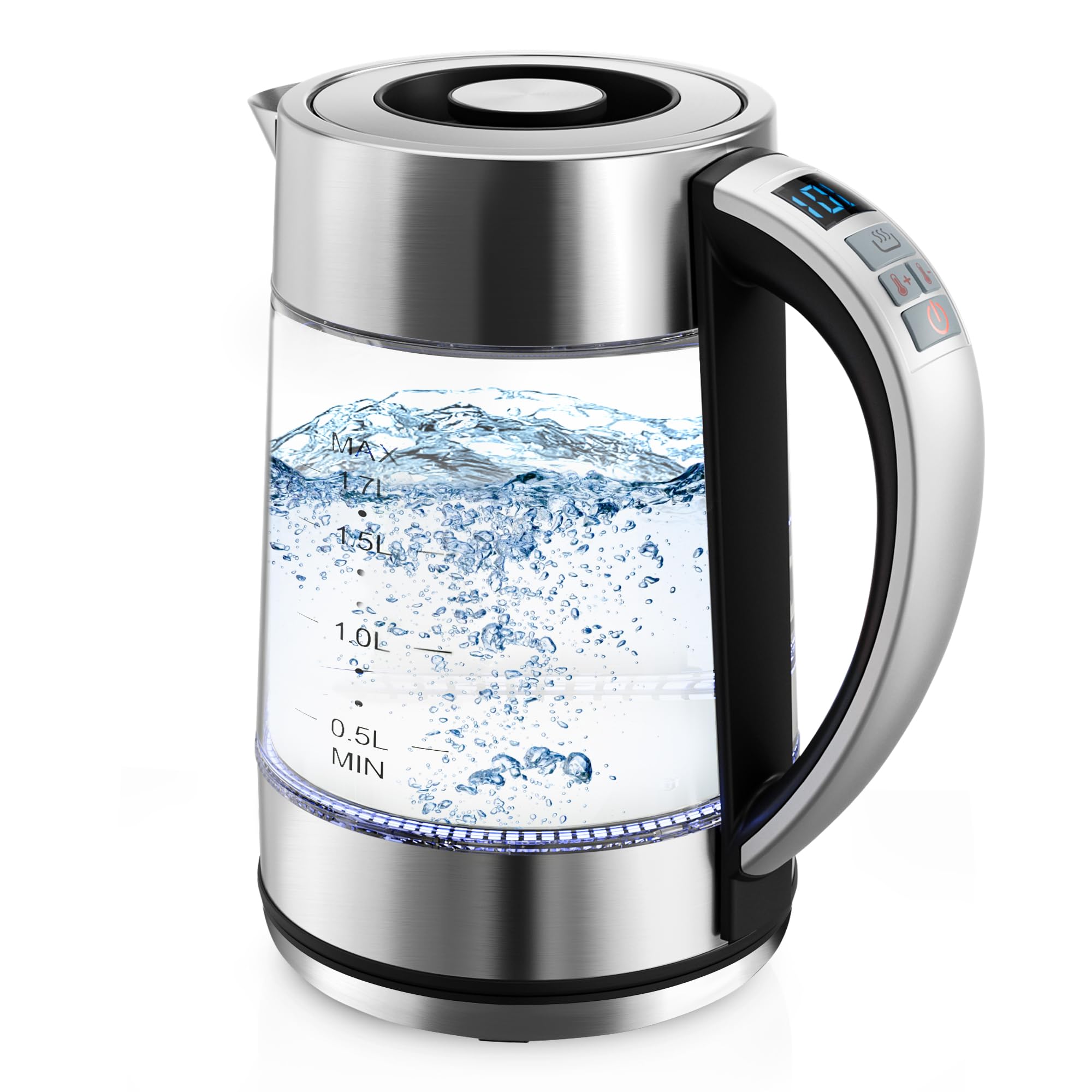 Electric Kettle 3000W Fast Heating - KEINVE 1.7L Glass Tea Kettle with Temperature Control, Keep Warm Function (120min), Blue LED Light, Auto Shut Off, Boil-Dry Protection