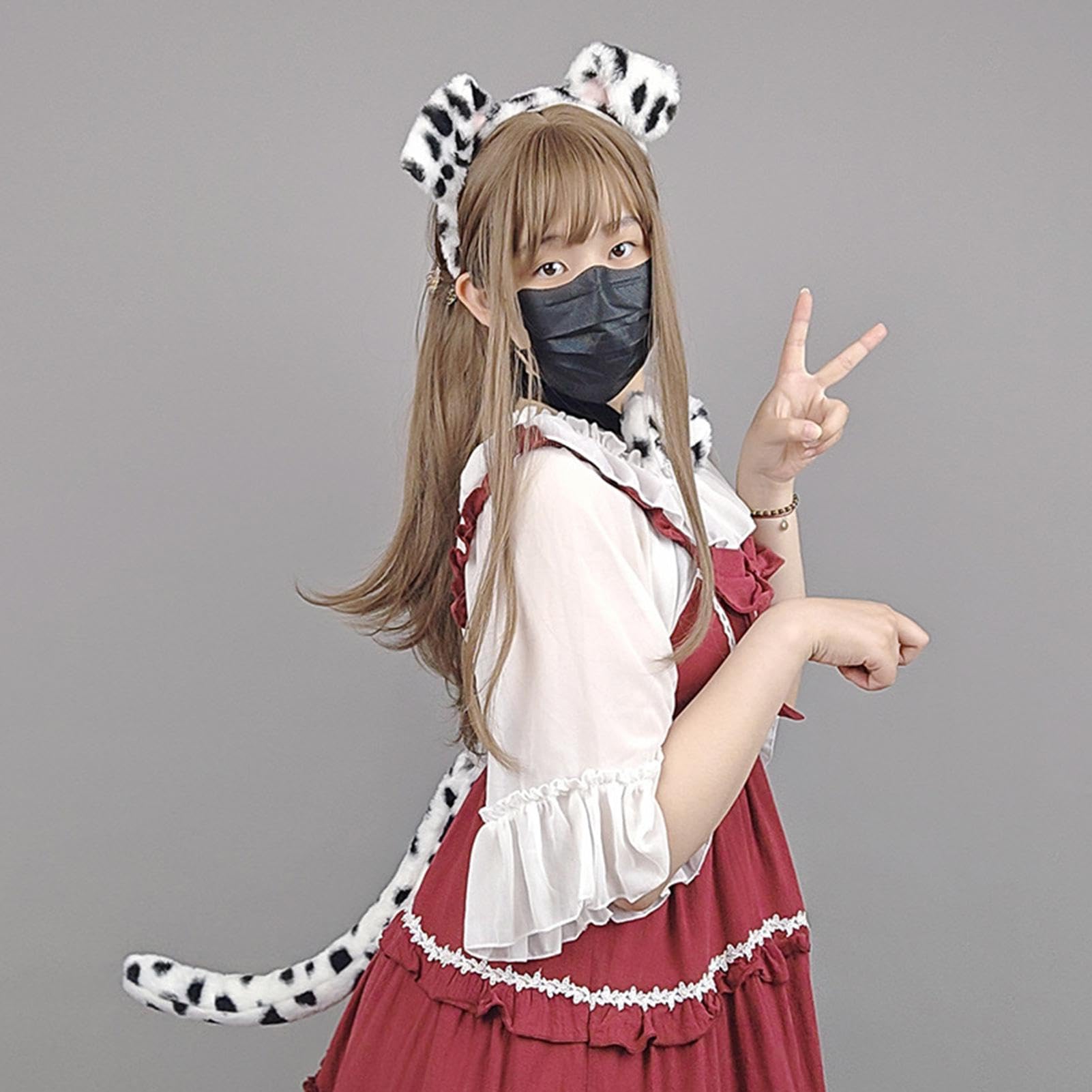 Opaska na głowę dla psa i ogon, opaska na głowę, kostium z muszką, akcesoria na imprezę, cosplay, zestaw akcesoriów na imprezę halloweenową