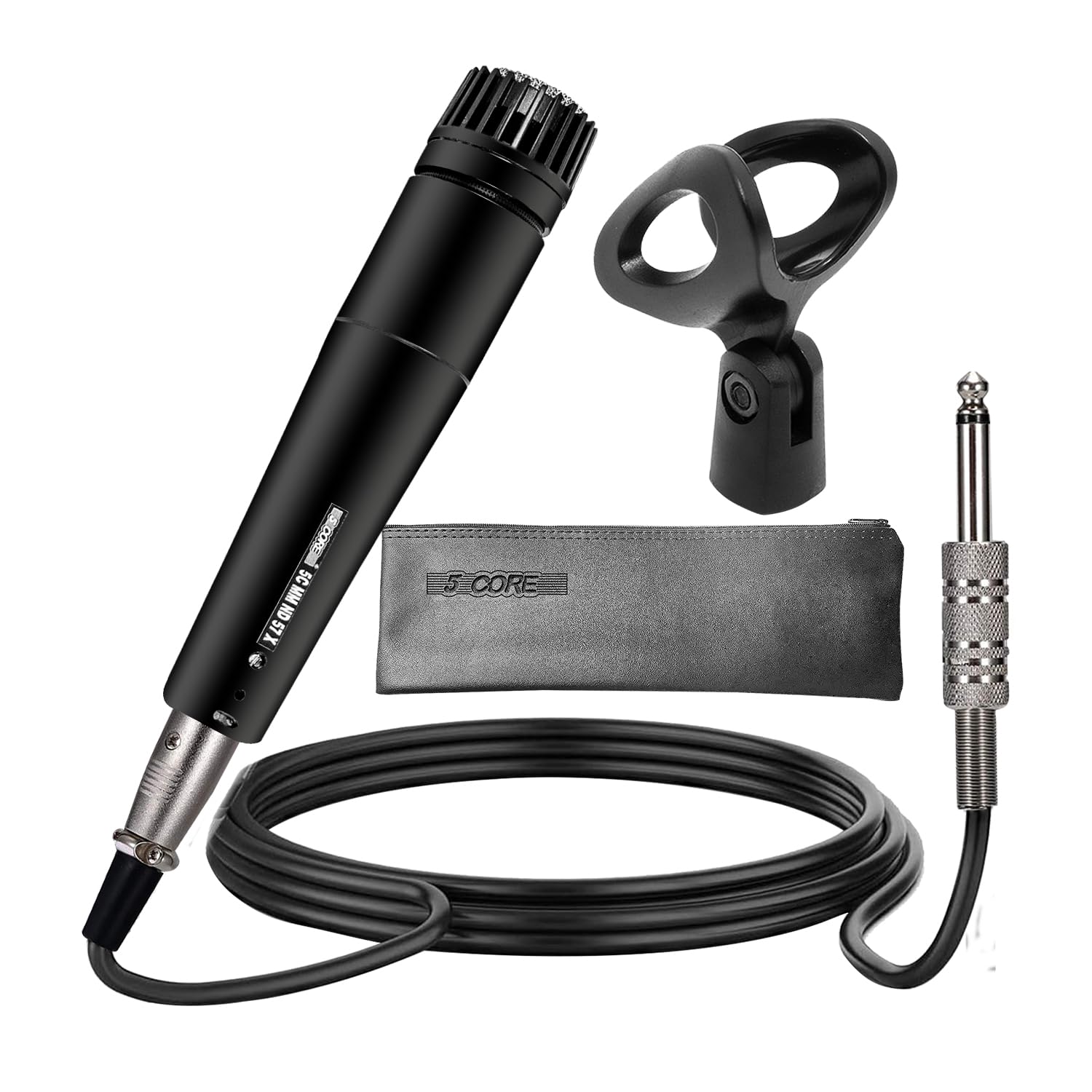 5 CORE Professional Dynamic Vocal Microphone Neodymium Cardioid Unidirectional Handheld Mic for Singing Karaoke Steel Mesh Grille Metal Body with ON Off Switch + 16ft Detachable Cable + Clip + Bag