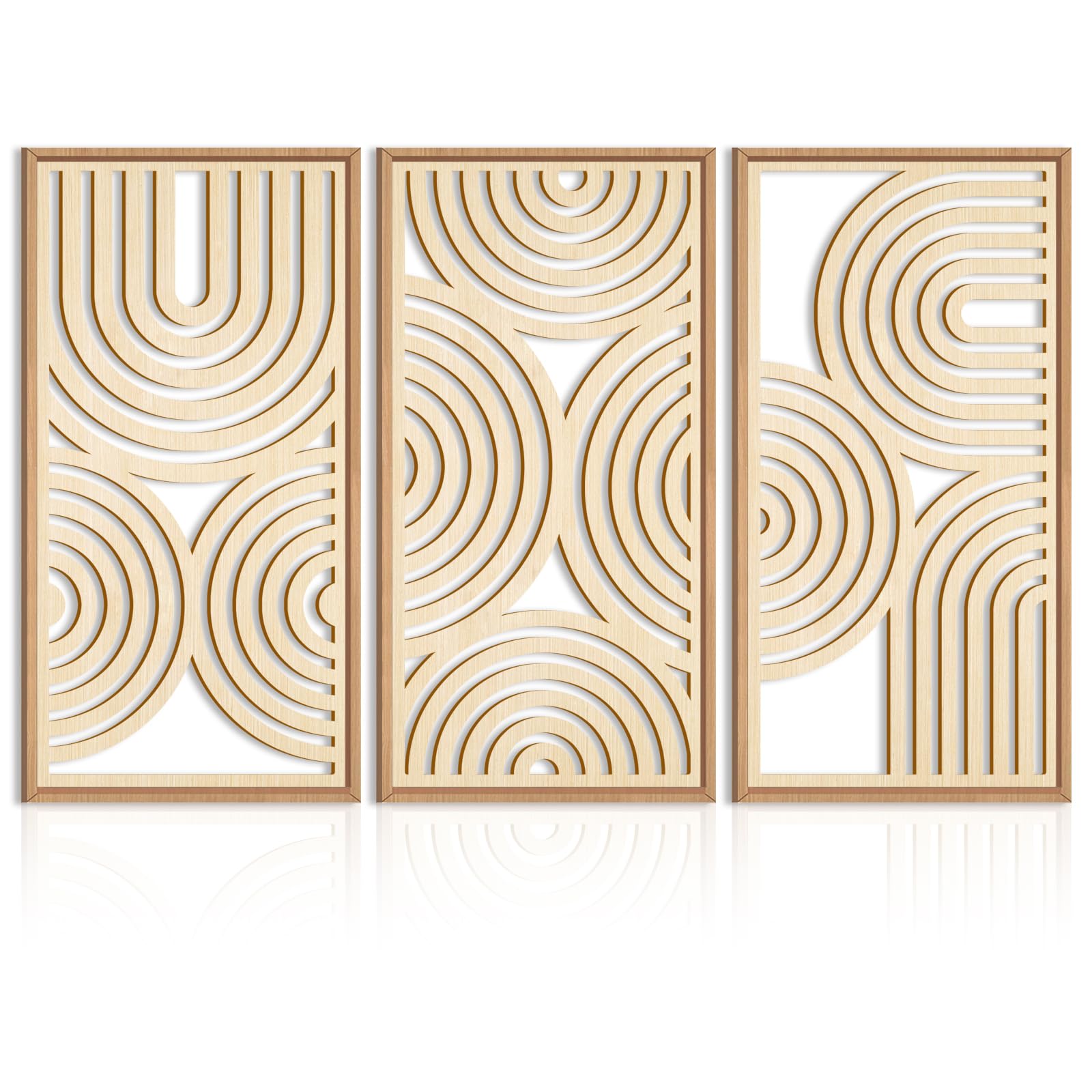 IARTTOP Large Boho Wood Wall Art Set of 3 Framed Wooden Mid-century Modern Wall Decor Minimalist Modern Abstract Geometric Decor for Living Room Bedroom Office-16x32 Inch