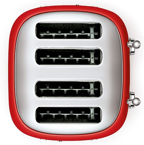 Smeg 50’s Style Retro Range Breakfast Set, 1.7L 3000W Kettle and Multi-Functional Control 4-Slice 2000W Toaster, Red, KLF03RDUK/ TSF03RDUK