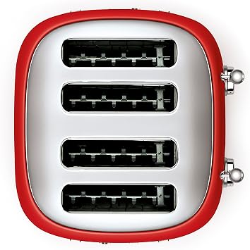 Smeg 50’s Style Retro Range Breakfast Set, 1.7L 3000W Kettle and Multi-Functional Control 4-Slice 2000W Toaster, Red, KLF03RDUK/ TSF03RDUK