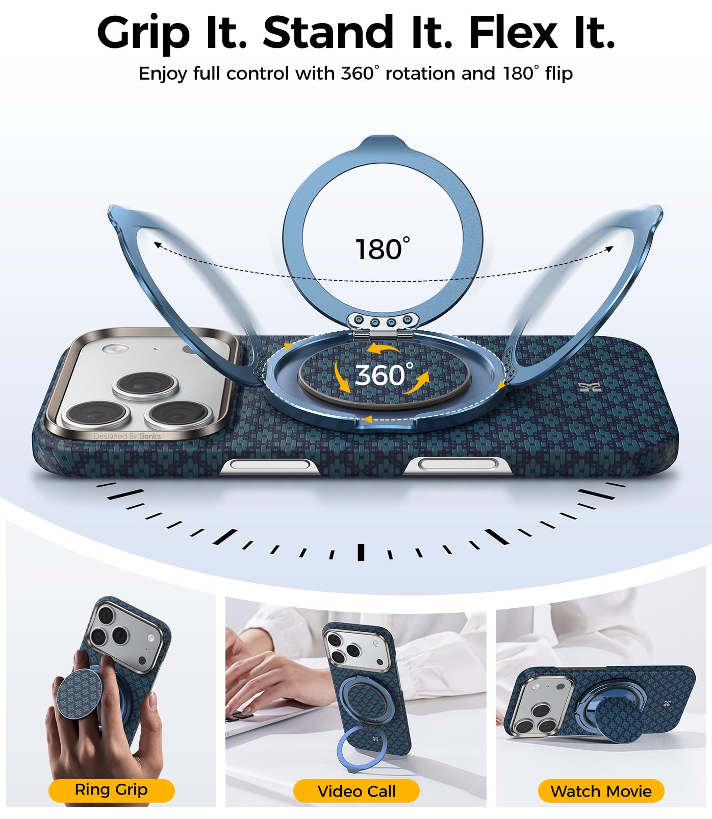 BENKS ArmorPop Anello Magnetico Cellulare per MagSafe - Impugnatura e Supporto Regolabile in Fibra Aramidica, Leggero e Resistente, per iPhone 17/16/15/14 Pro Max e Cover MagSafe