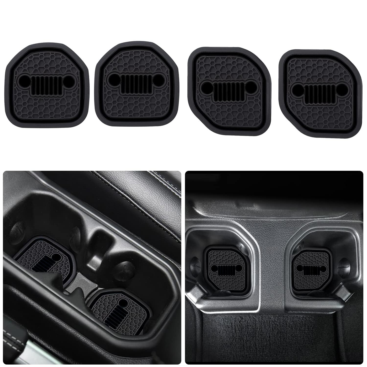 Khazna Car Cup Holder Inserts Coaster for Jeep JL JLU 2018-2022, an Interior Accessory for Gladiator JT 2020-2022 Sport and Rubicon, Car Liner Mat Pad, 4 pcs - Black