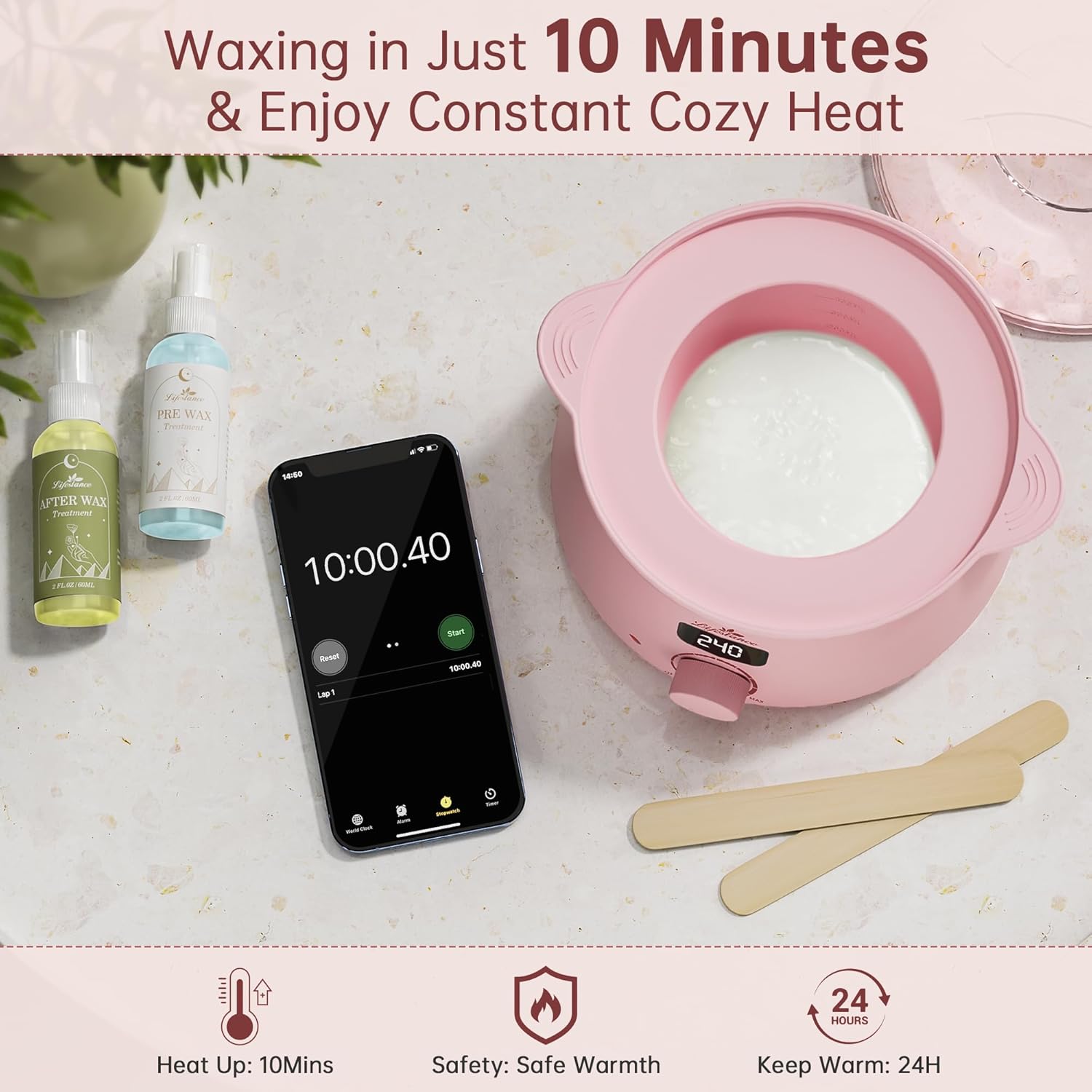 Lifestance Waxing Kit for Women & Men - Pink L3 Digital Warmer, Silicone Wax Pot Liner, Hair Removal Kit with 14.1oz Hard Wax Beads & Oil Spray, Professional for Home Brazilian Bikini Face Leg Body