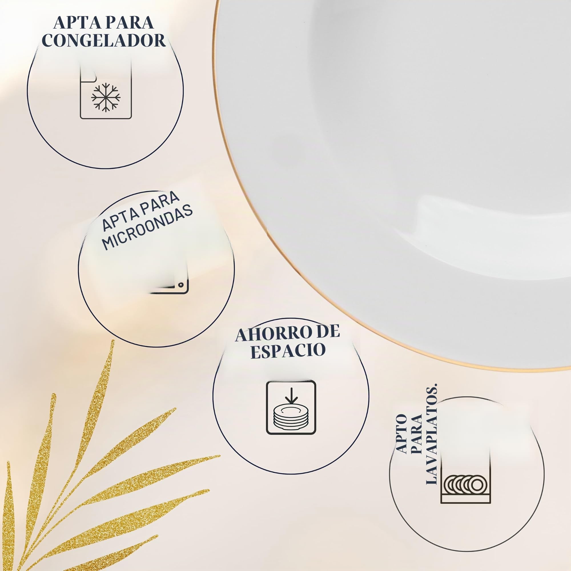 Porland Mina - Vajilla de Porcelana de 18 Piezas Dorada - Completa y Elegante