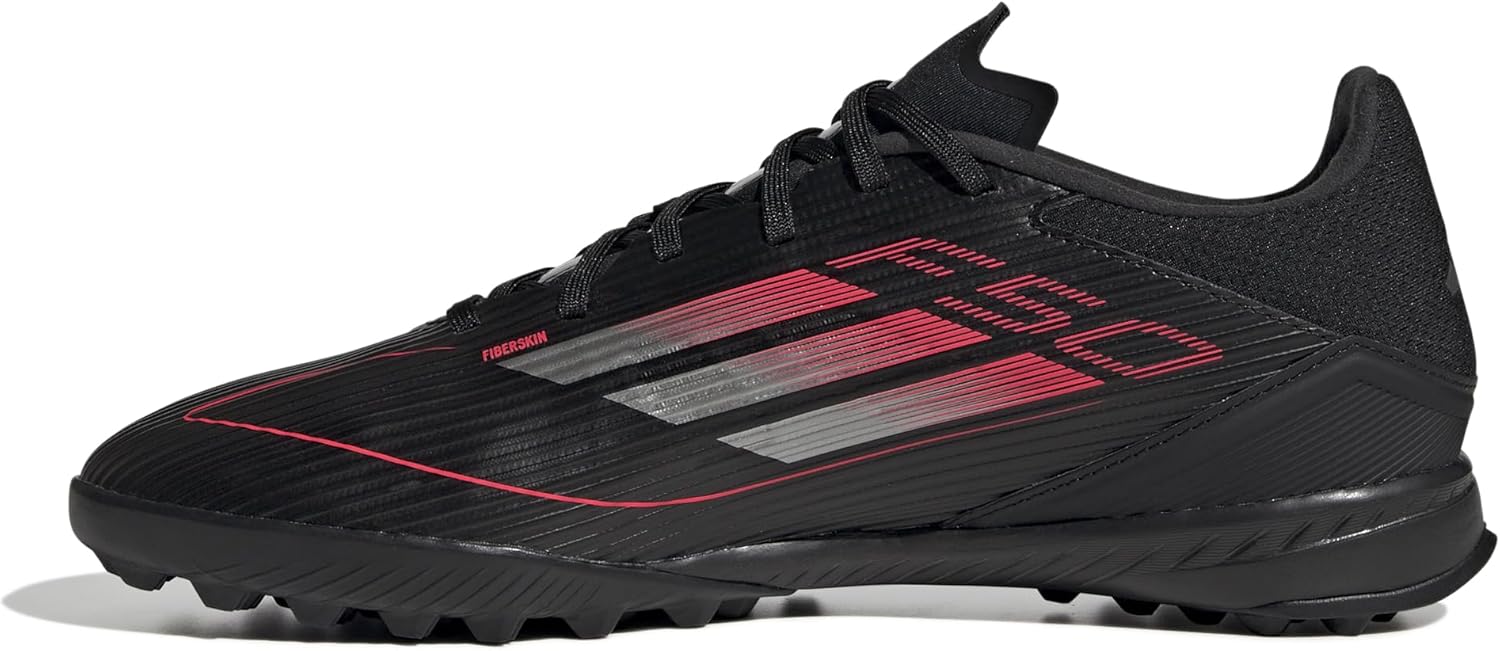 adidas Unisex F50 League Football Boots Turf Football Boots, Core Black Iron Metallic Lucid Red, 10