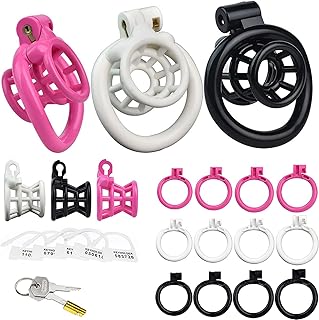 FUJIEYU Jaula Para El Pene De Resina Impresa En 3D Ultraligera Pequeño Candado De Castidad Transpirable Con Cuatro Anillos Curvos Y Cierre Oculto Juguetes Sexuales SM Para Hombres,Negro