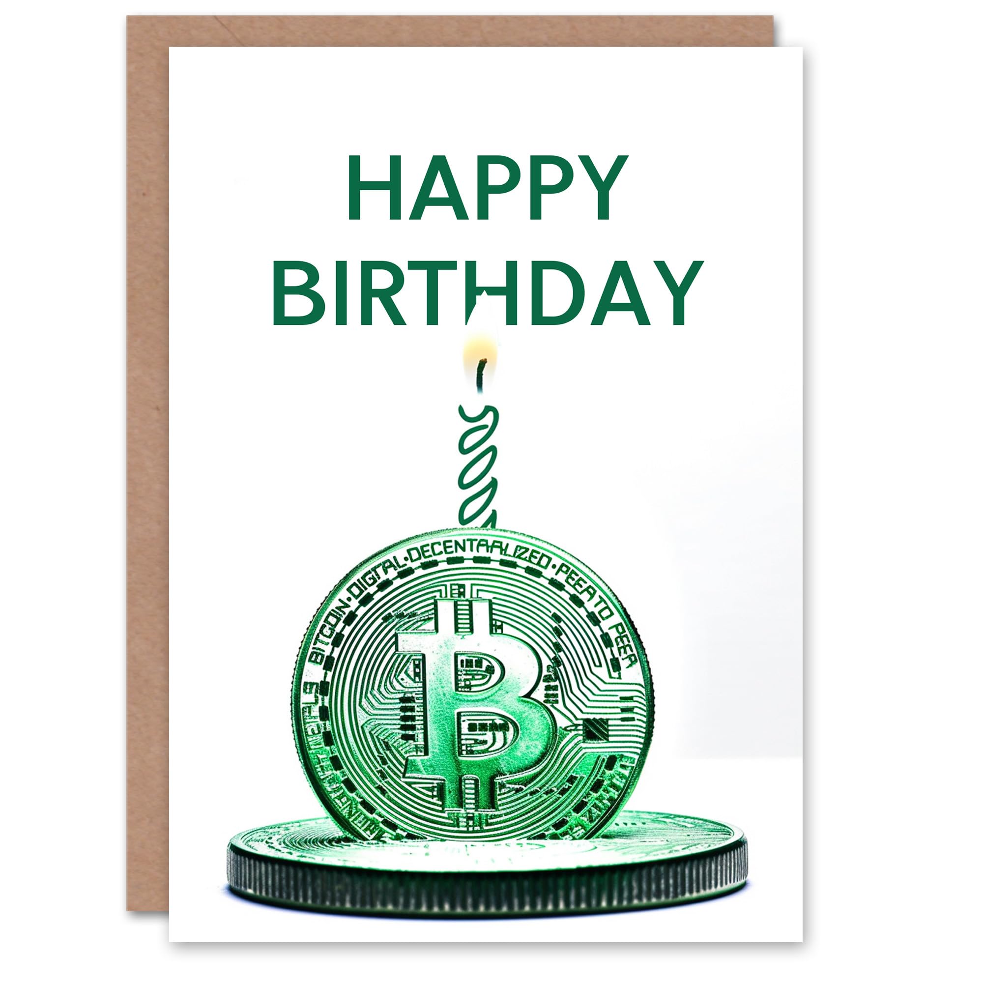 Artery8 Birthday Card Candle Crypto Green Currency For Him Man Male Dad Brother Son Papa Grandad Greeting Card