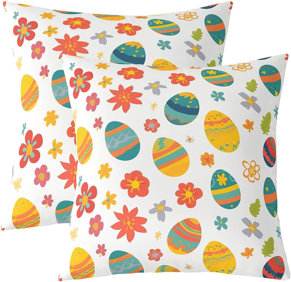 Erosebridal Happy Easter Eggs Pillow Covers 24x24 Inch Set of 2,Colorful Cartoon Easter Eggs Throw Pillow Covers,Eggs Cushion Covers for Toddler,Spring Floral Decorative Square Pillow Cases
