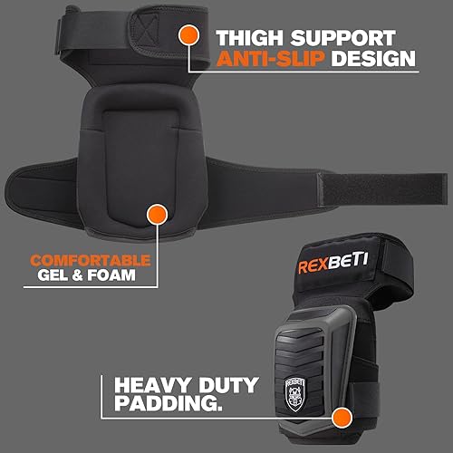 Miniatura 5 de REXBETI Rodilleras mejoradas para el trabajo, rodilleras de construcción para hombres, rodilleras de gel de espuma antideslizantes resistentes y