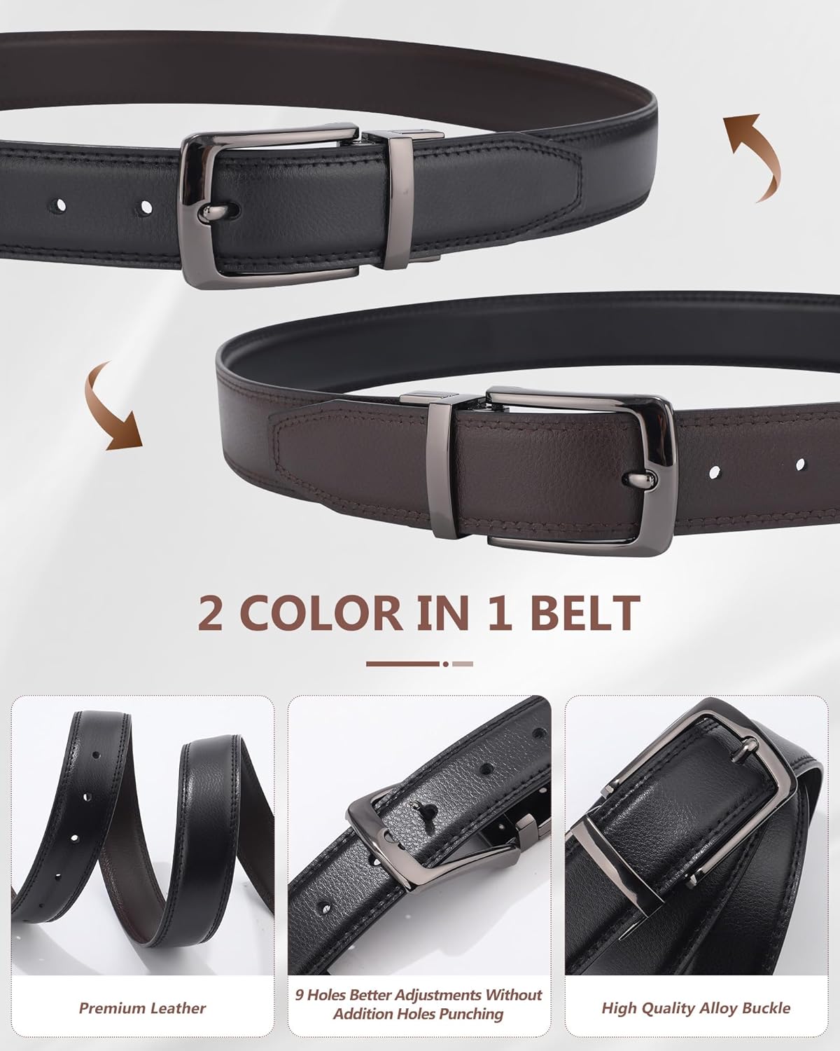 AWAYTR Men Reversible Leather Belt - 1.33'' Wide Genuine Leather Dress Belt for Casual and Business Wear - Image 4
