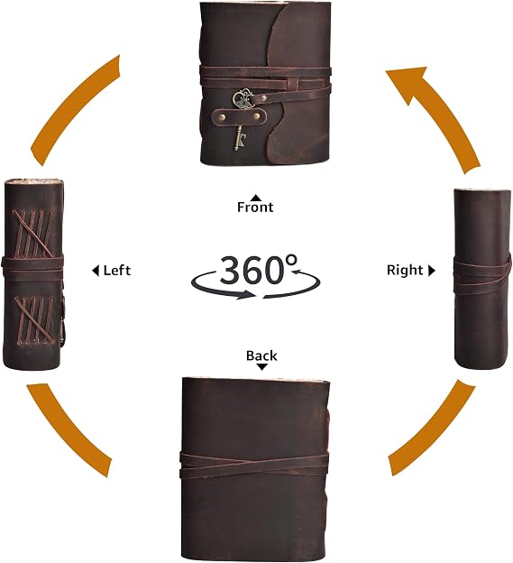LEATHER VILLAGE Vintage Leather Journal – 200 Handmade Vintage Deckle Edge Paper – Leather bound Journal For Women Men – Key Closure - Book of Shadows - Chocolate Brown - 6X4 inches (A6)