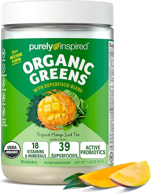 Purely Inspired Tropical Mango Iced Tea Flavor Organic Green Powder Mix