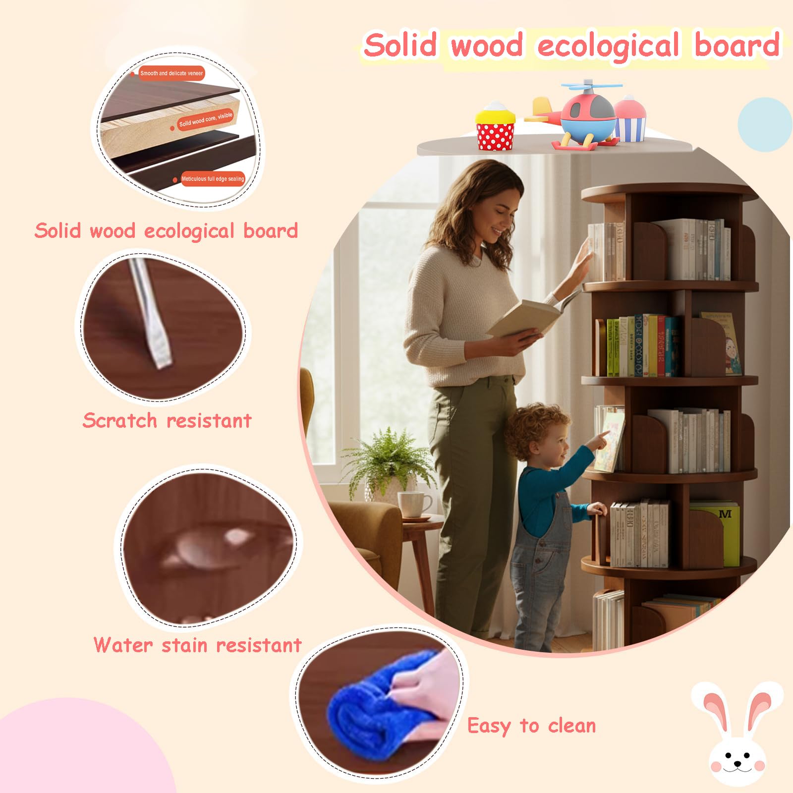 Bücherregal Drehbar, 5 Ebenen Drehbares Bücherregal Kinder, Multifunktionales Eckregal Stehend für Bücher und Dekoration, 46x46x157cm