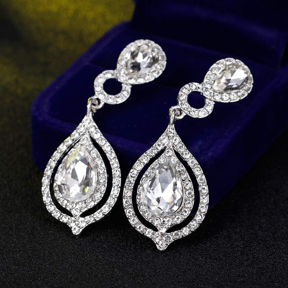 Elegant Crystal Rhinestone Teardrop Chandelier Wedding Bridal Dangle Drop Earrings - Image 3