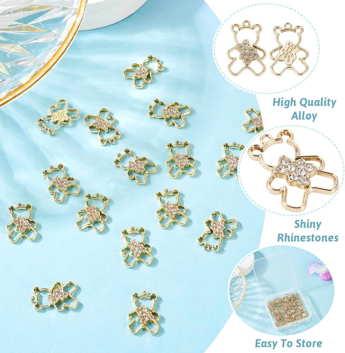 40Pcs Golden Bear Charms Alloy Crystal Rhinestone Hollow Gummy Bear Charms Cute Animal Metal Dangle Pendants Lovely Hang Ornament for DIY Crafts Earring Necklace Jewelry Making - Image 3