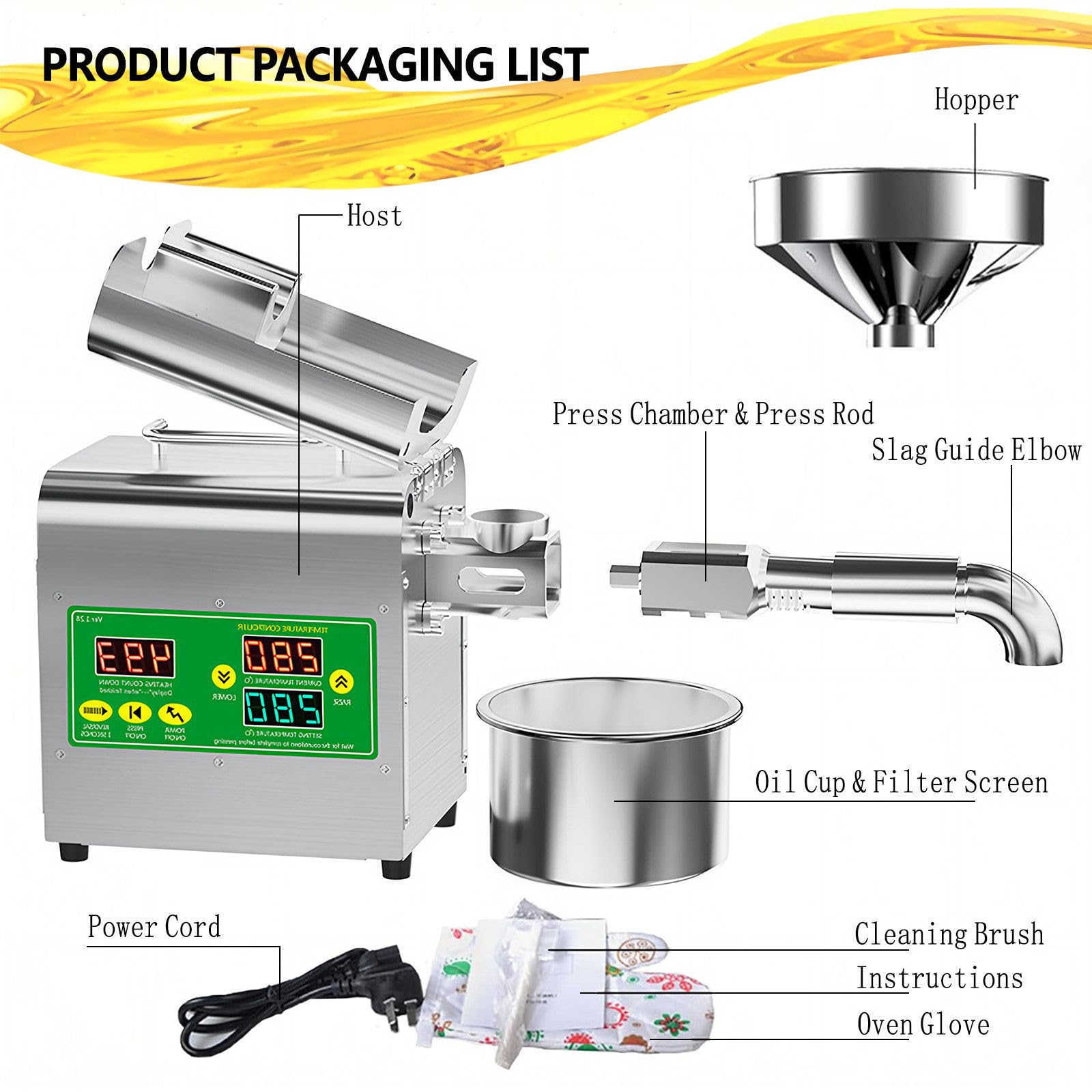 Expulsor automático de prensa de aceite, máquina de prensa fría/caliente de 1500 W con varilla de prensado extendida, para aceites de maní, sésamo, girasol, nogal, 110 V/220 V