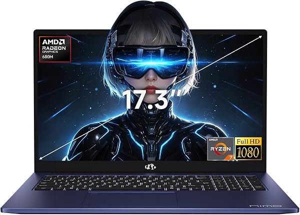 Laptop NIMO 17.3" FHD IPS para gaming, AMD Ryzen 7 (hasta 4.75 GHz, supera a i7-12650H) con 32GB DDR5 RAM, 1TB SSD, GPU Radeon 680M, garantía de 2 años, ángulo de visión de 180°, multifuncional para negocios, creadores y estudiantes